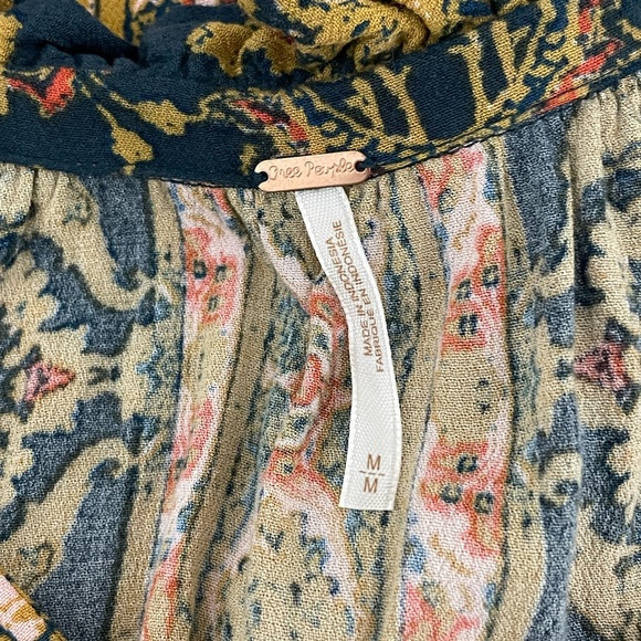 FREE PEOPLE Magic Mystery Blue Gold Coral Print Retro Bell Sleeve Tunic Mini - Picture 9 of 11
